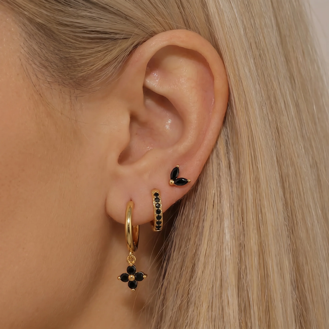 Gold Clover Leaf Earring Set
