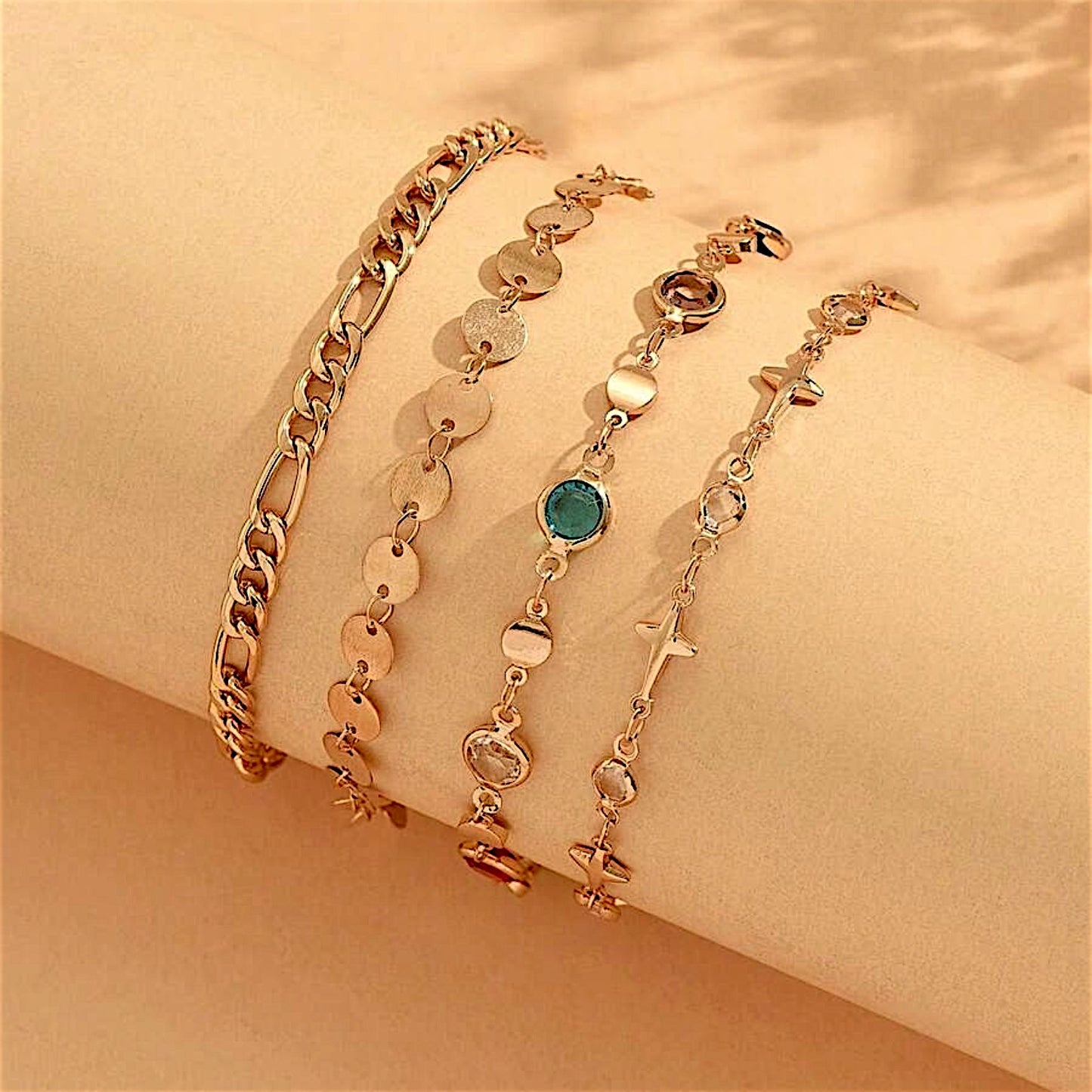 Solène Star Charm Layered Anklet Set