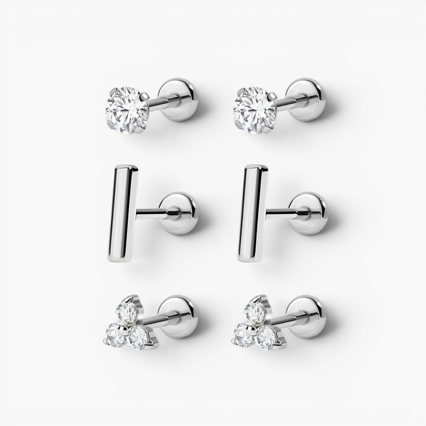Minimal Flat Back Stud Earrings Trio Set