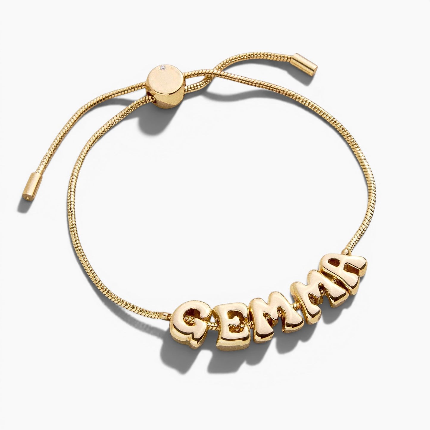 Personalized Bubble Letter Name Bracelet on Adjustable Box Chain