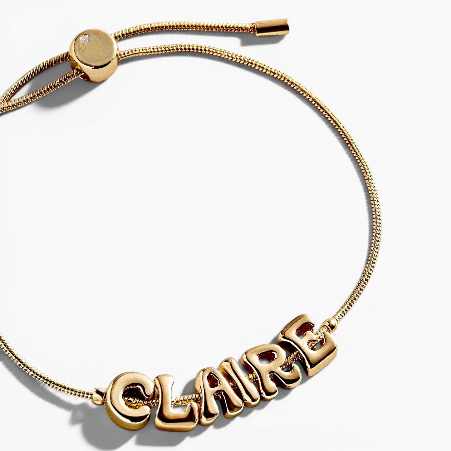 Personalized Bubble Letter Name Bracelet on Adjustable Box Chain