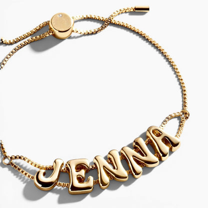 Personalized Bubble Letter Name Bracelet on Adjustable Box Chain