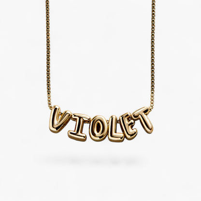 Gold Bubble Letter Name Necklace