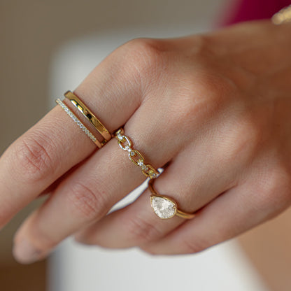Modern Sideways Pear Bezel CZ Ring