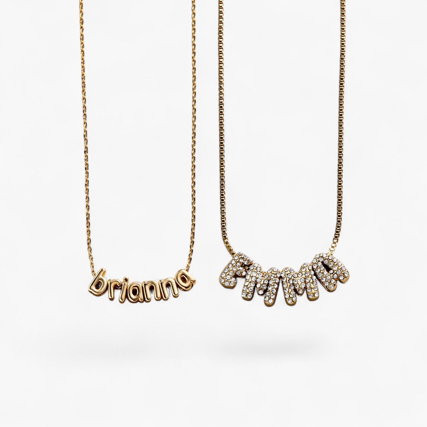 Gold Bubble Letter Name Necklace