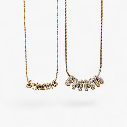 Gold Bubble Letter Name Necklace