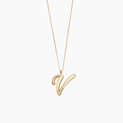 Gold Script Initial Necklace
