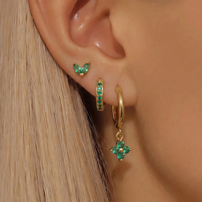 Gold Clover Leaf Earring Set