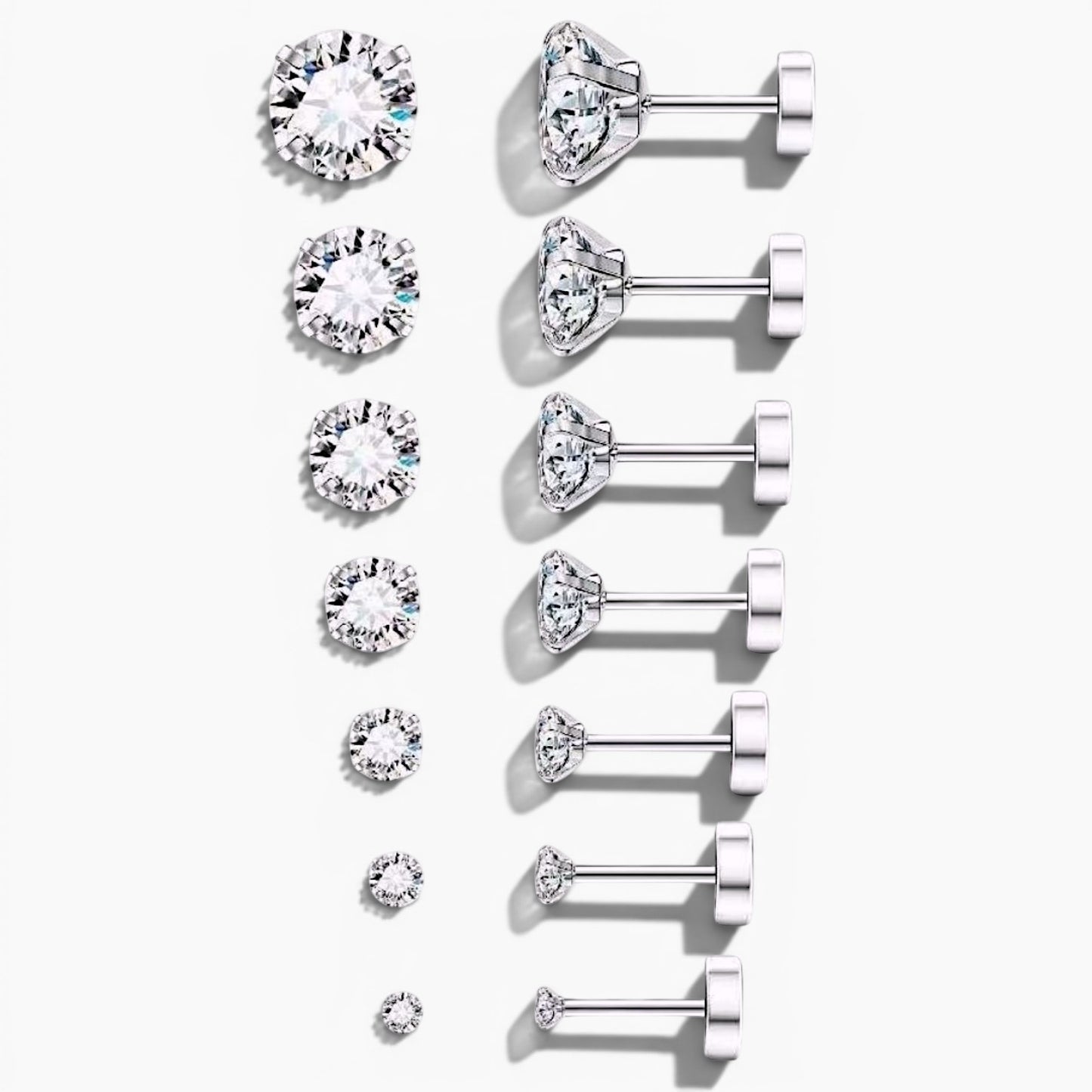 Pavé Cubic Zirconia Flat Back Stud Earrings Set