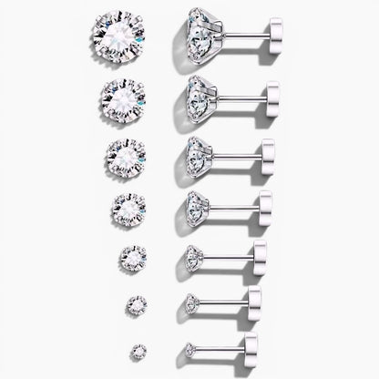 Pavé Cubic Zirconia Flat Back Stud Earrings Set