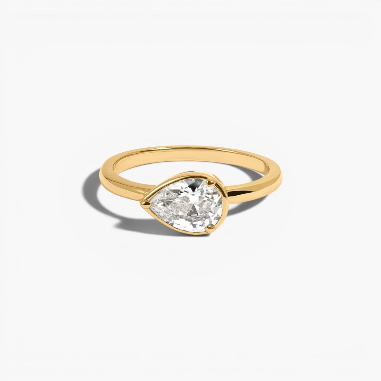 Modern Sideways Pear Bezel CZ Ring