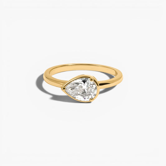 Modern Sideways Pear Bezel CZ Ring