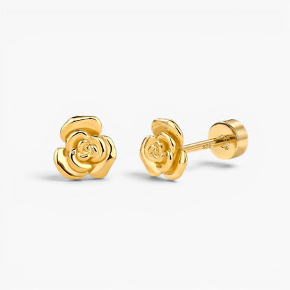 Gold Rose Flat Back Stud Earrings