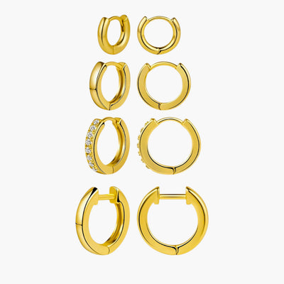 Gold Four Piece Mini Hoop Earrings Set