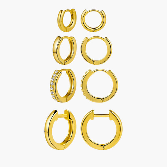 Gold Four Piece Mini Hoop Earrings Set