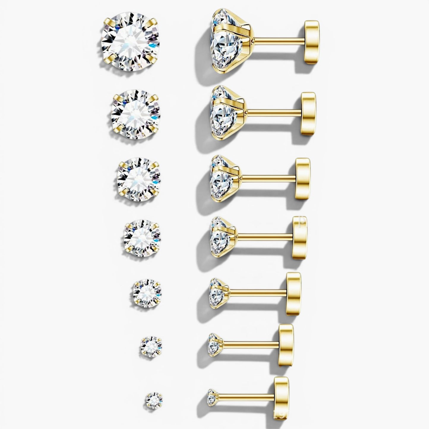 Pavé Cubic Zirconia Flat Back Stud Earrings Set