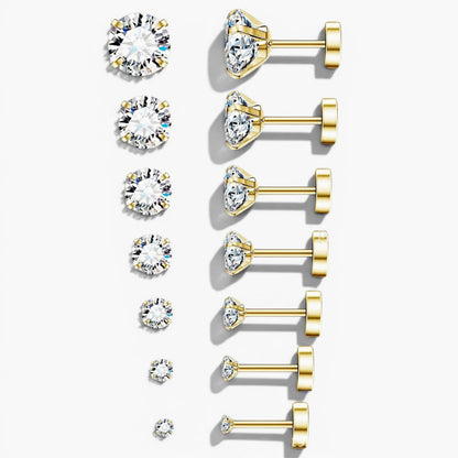 Pavé Cubic Zirconia Flat Back Stud Earrings Set