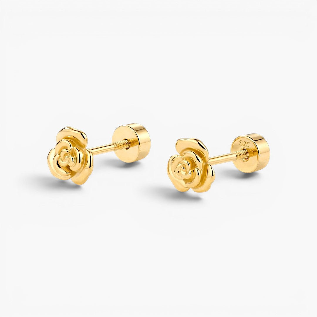 Gold Rose Flat Back Stud Earrings