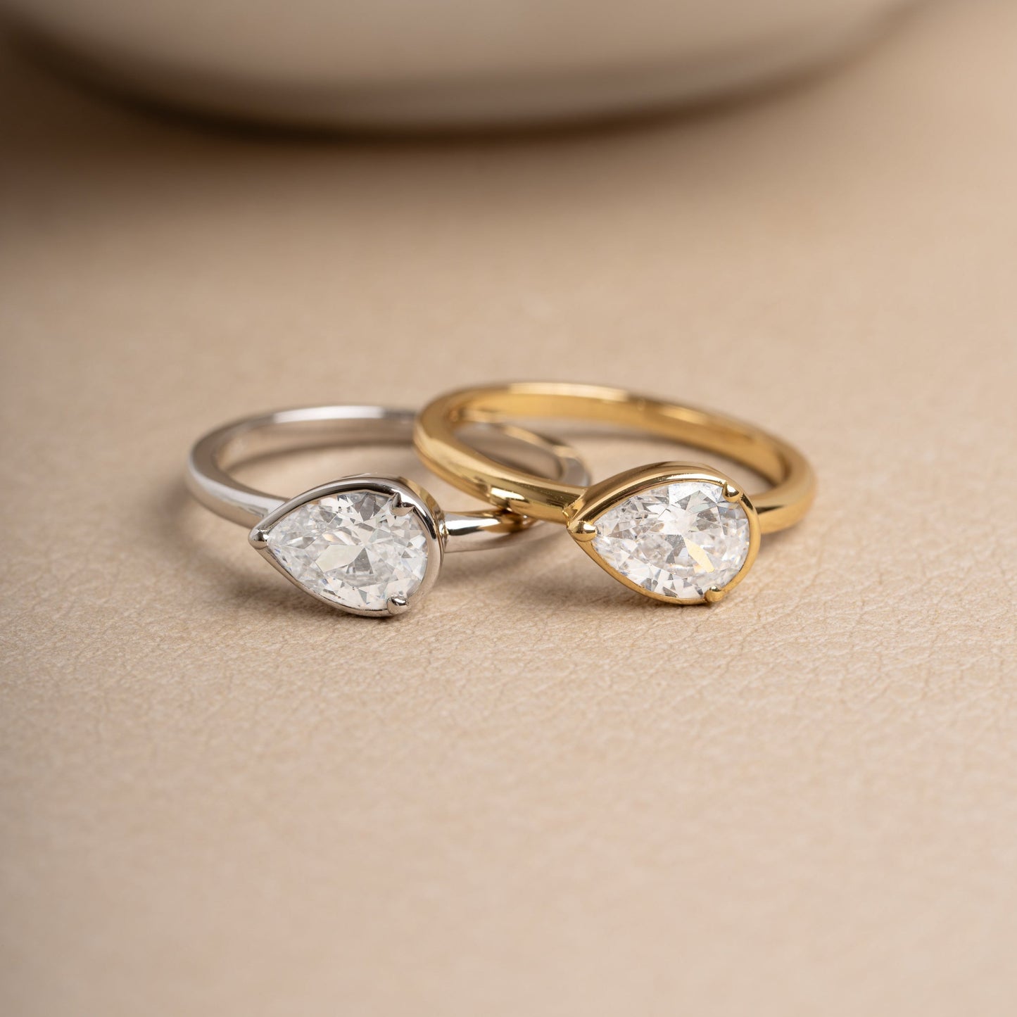 Modern Sideways Pear Bezel CZ Ring
