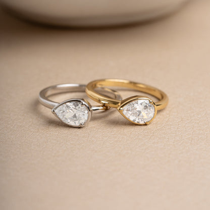 Modern Sideways Pear Bezel CZ Ring