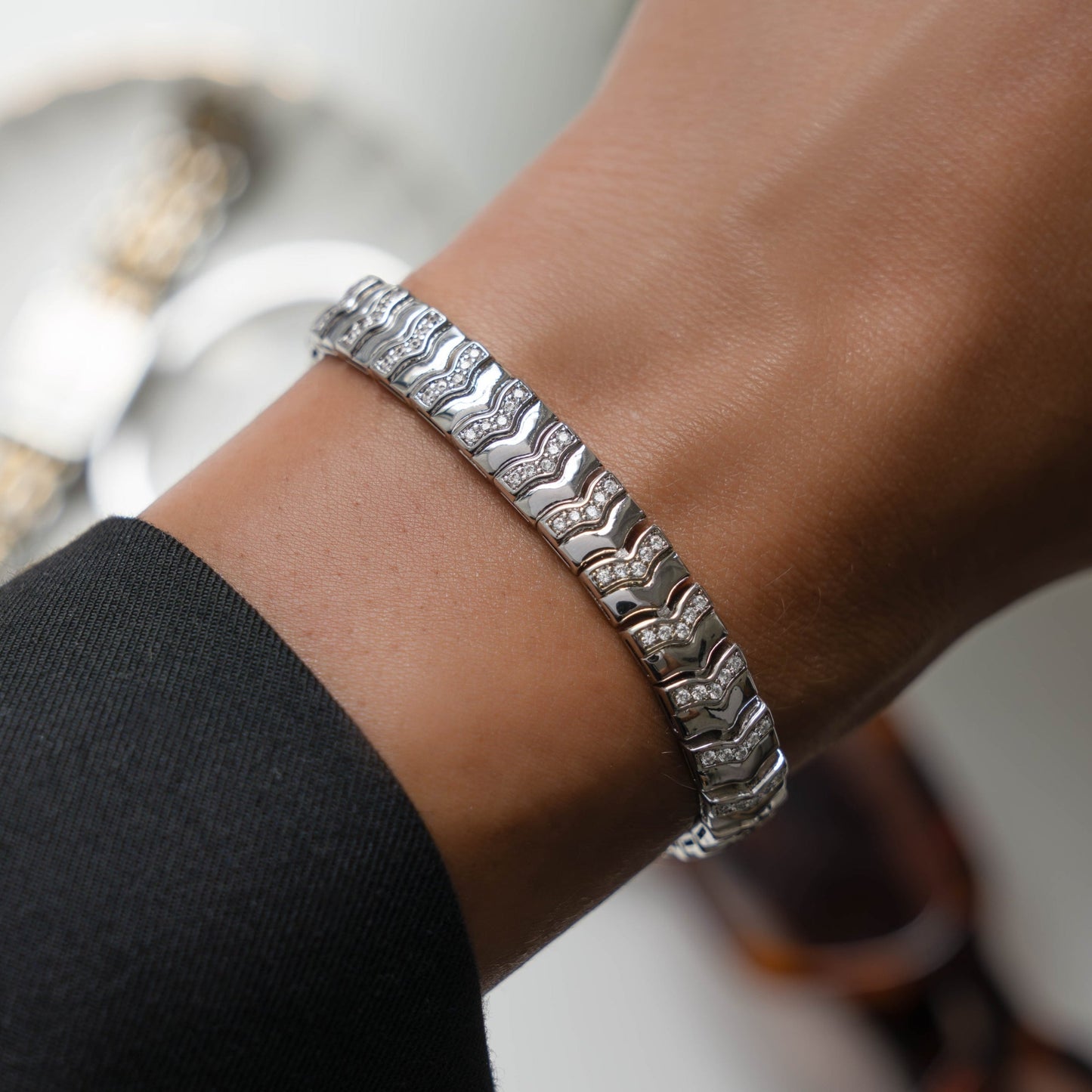Textured Chevron Chain Tennis Bracelet