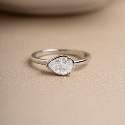 Modern Sideways Pear Bezel CZ Ring