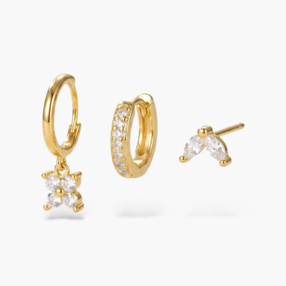 Gold Clover Leaf Earring Set