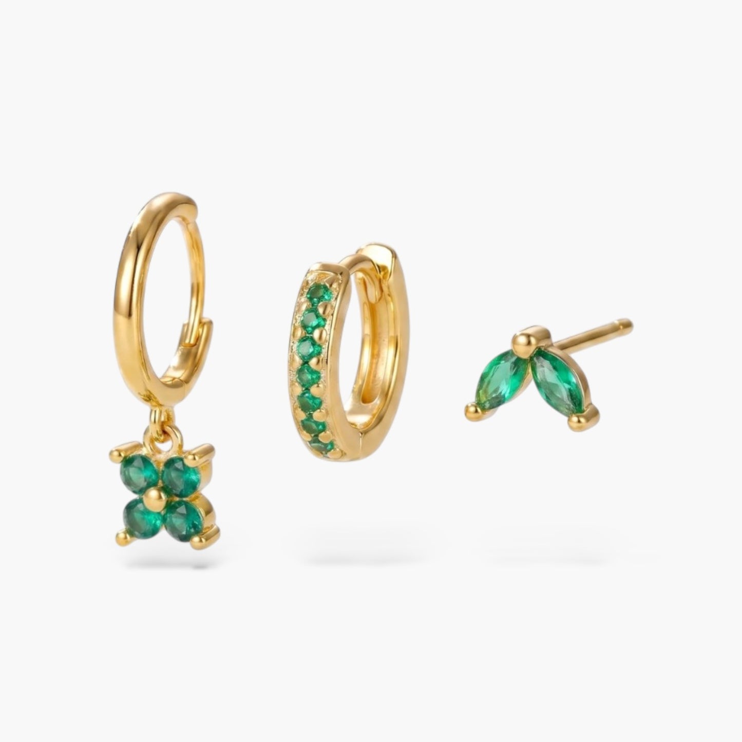 Gold Clover Leaf Earring Set