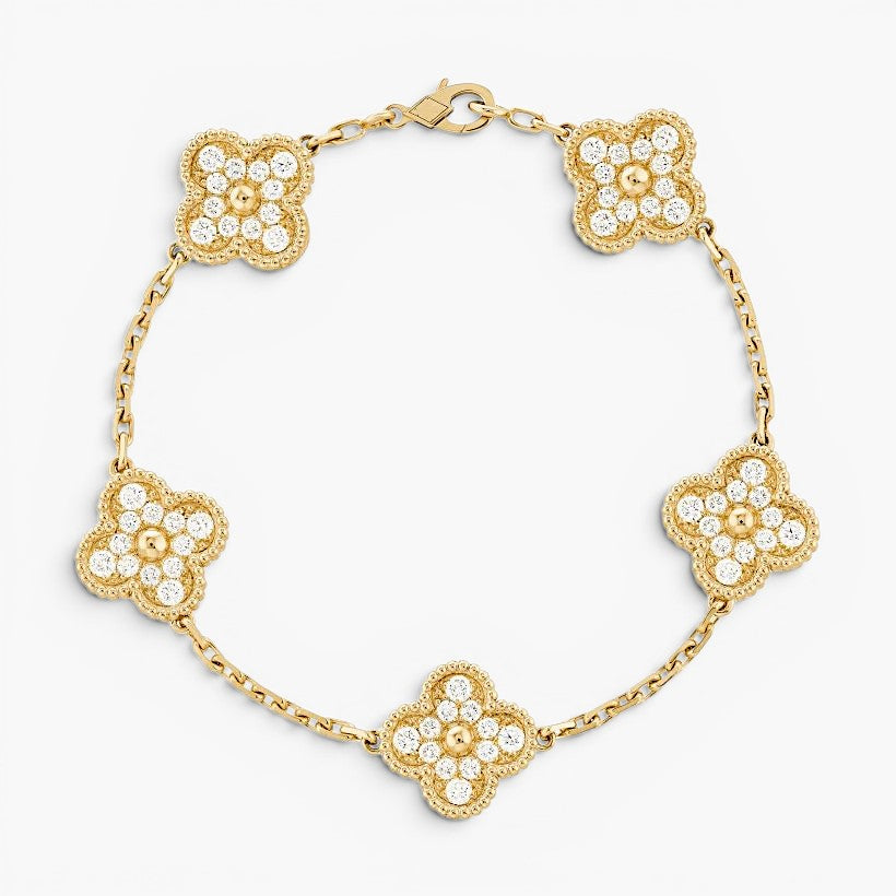 Gold Four Leaf Clover Charm Bracelet