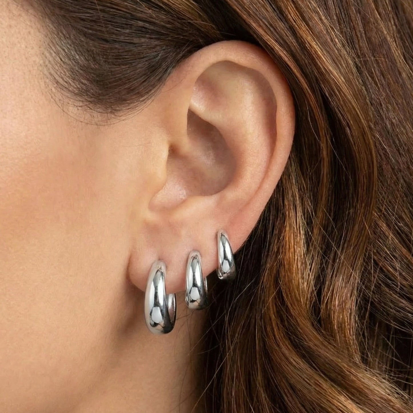 Sculptural Chunky Hoop Earring Trio Set