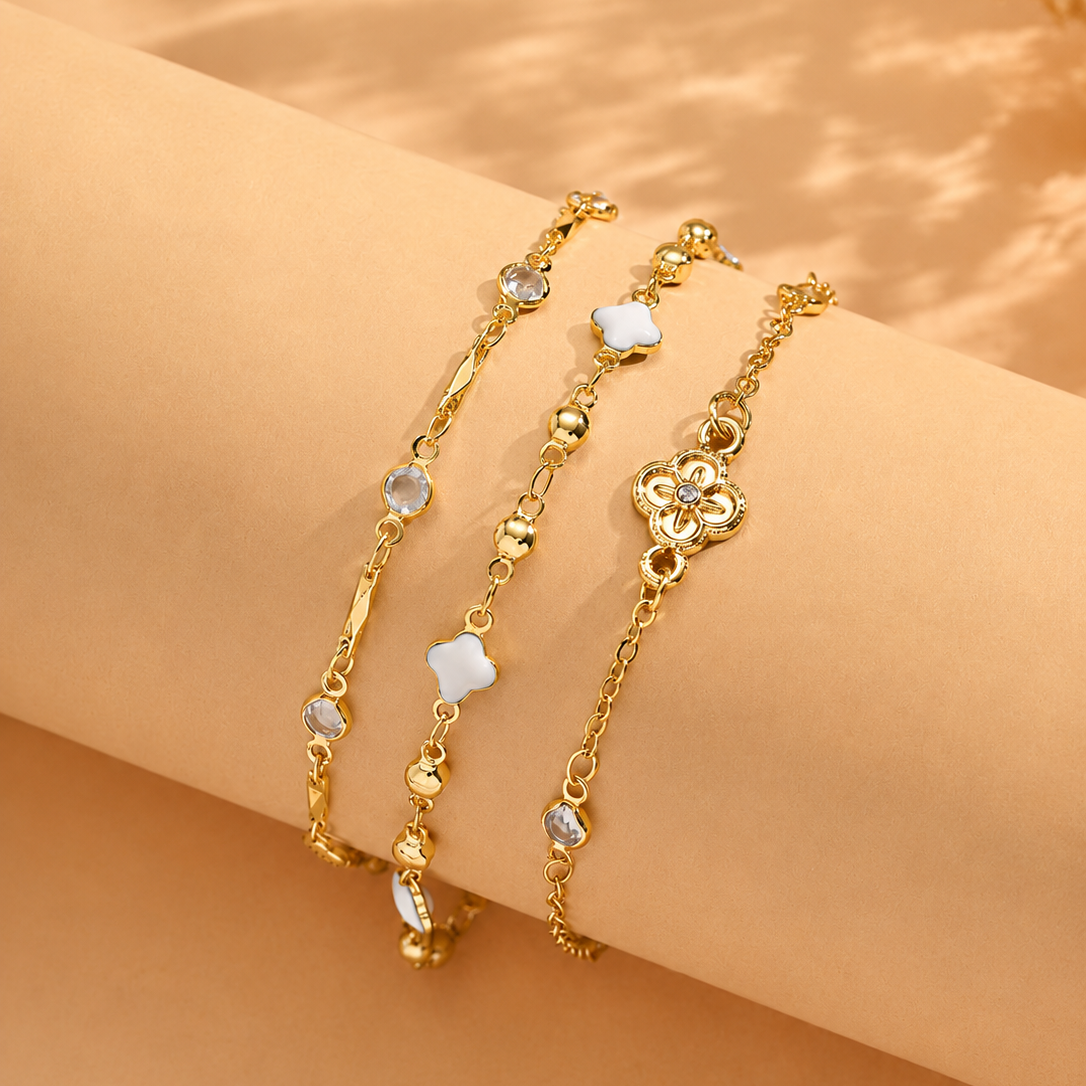 Marielle Clover Layered Anklet Set