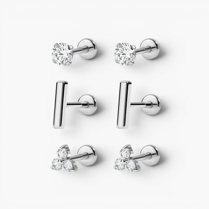 Minimal Flat Back Stud Earrings Trio Set