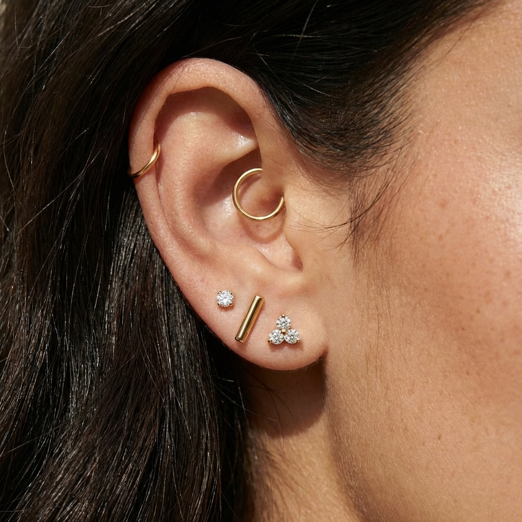 Minimal Flat Back Stud Earrings Trio Set