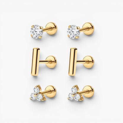 Minimal Flat Back Stud Earrings Trio Set