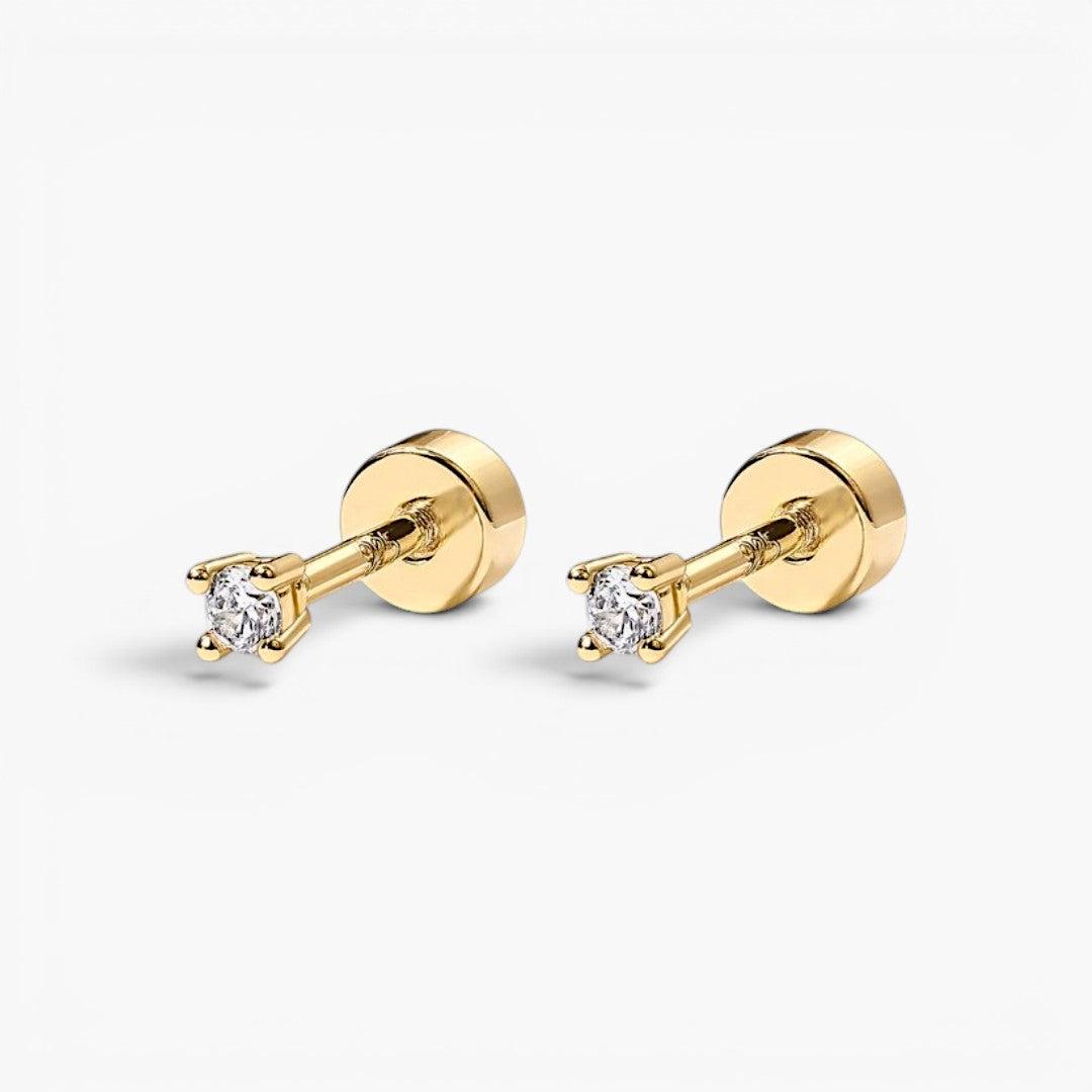 Gold Diamond Flat Back Stud Earrings