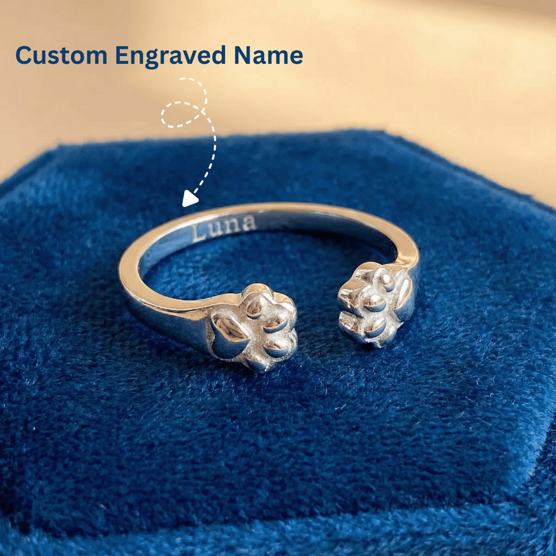 Engraved Paw Adjustable Ring