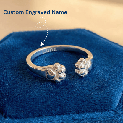 Engraved Paw Adjustable Ring