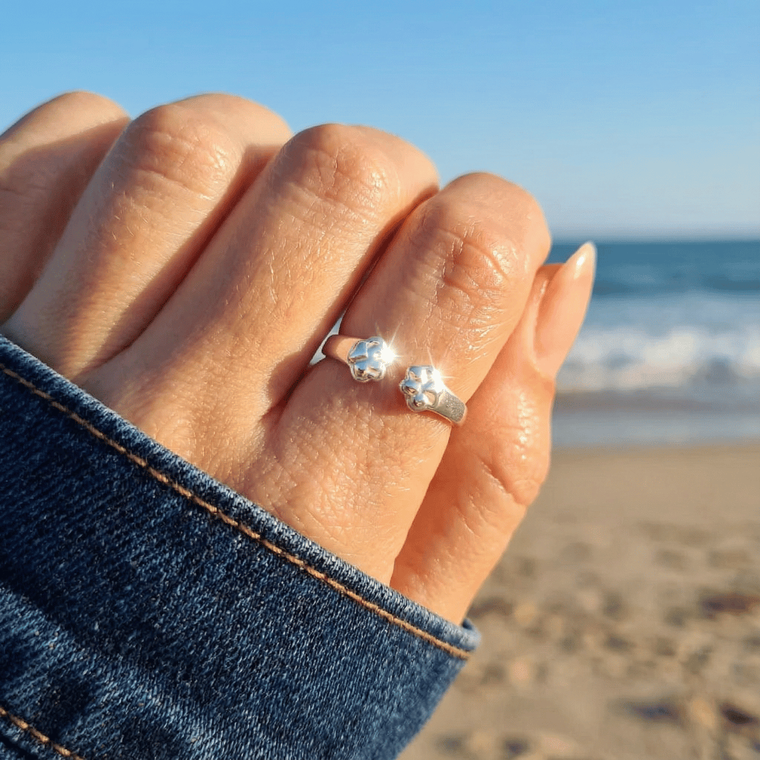 Engraved Paw Adjustable Ring