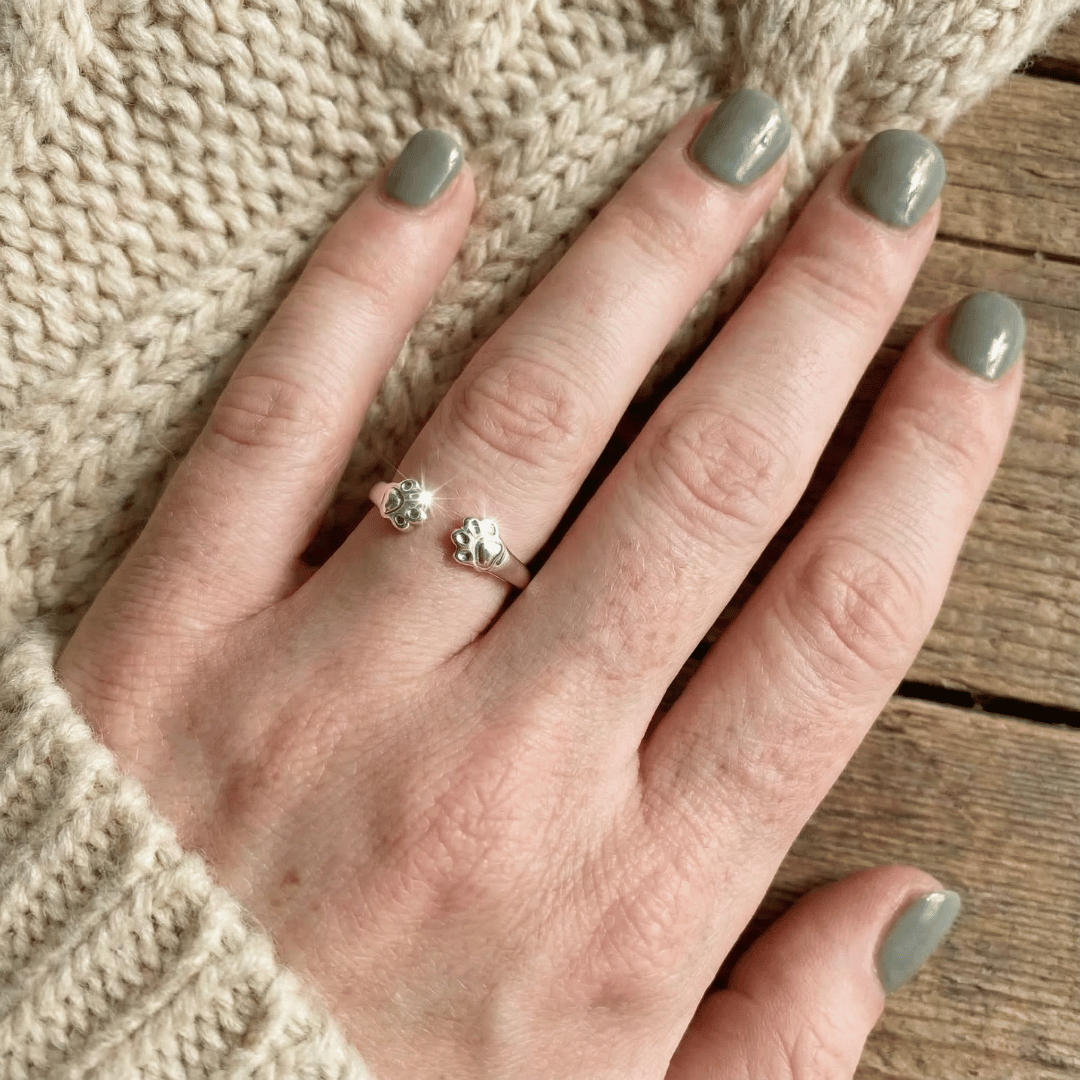 Engraved Paw Adjustable Ring