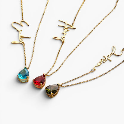 Personalized Teardrop Birthstone Name Necklace