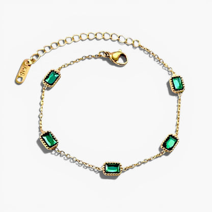 Green Tennis Bracelet with Gold Plated Adjustable Chain