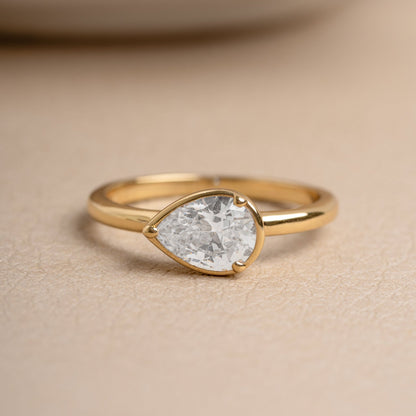 Modern Sideways Pear Bezel CZ Ring