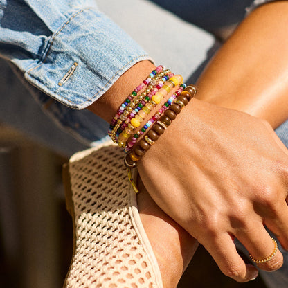 Alternating Pavé Pisa Bead Stretch Bracelet