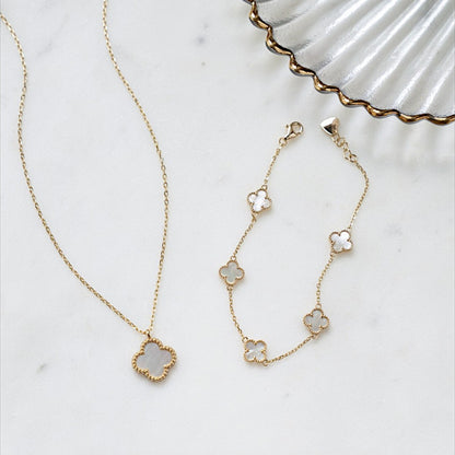 Gold Mother of Pearl Clover Charm Bracelet