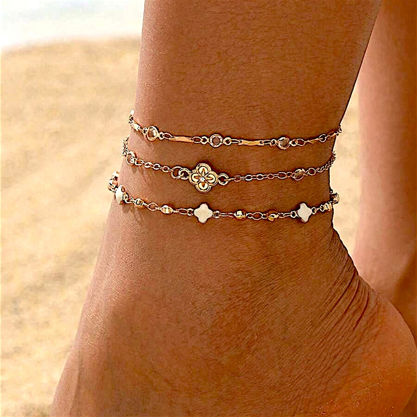 Marielle Clover Layered Anklet Set