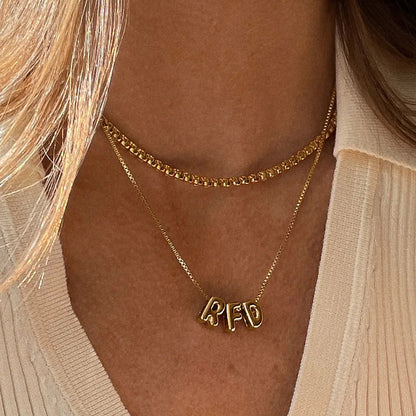 Gold Bubble Letter Name Necklace