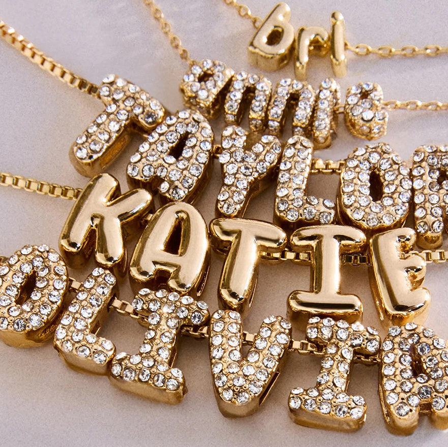 Gold Bubble Letter Name Necklace