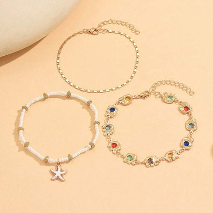 Solara Beach Charm Layered Anklet Set