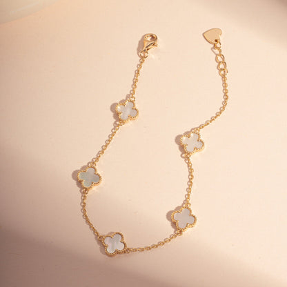Gold Mother of Pearl Clover Charm Bracelet