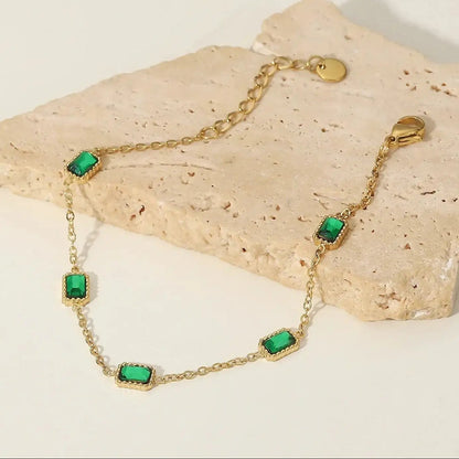 Green Tennis Bracelet with Gold Plated Adjustable Chain